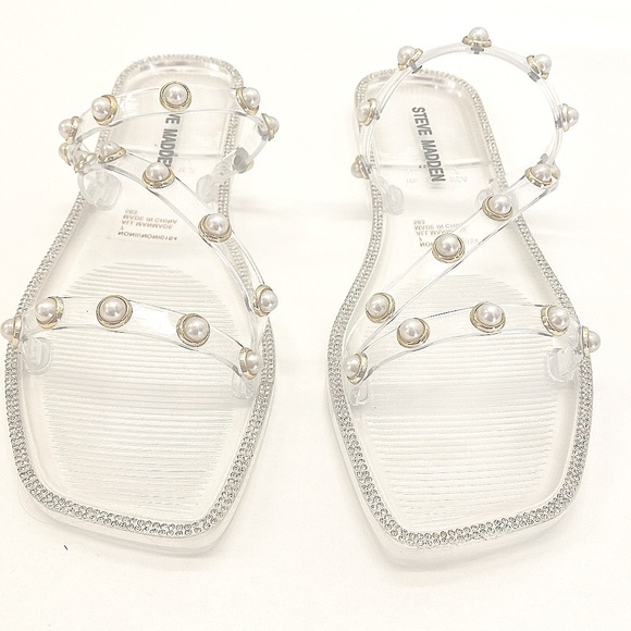STEVE MADDEN NONII Clear/Pearl Embellished Sandals. Women's Size 7 - Picture 8 of 13